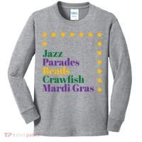 Jazz Parades Beads Crawfish Mardi Gras Kids Long Sleeve Shirt thumb 0