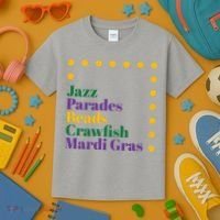 Jazz Parades Beads Crawfish Mardi Gras Kids T-Shirt thumb 3