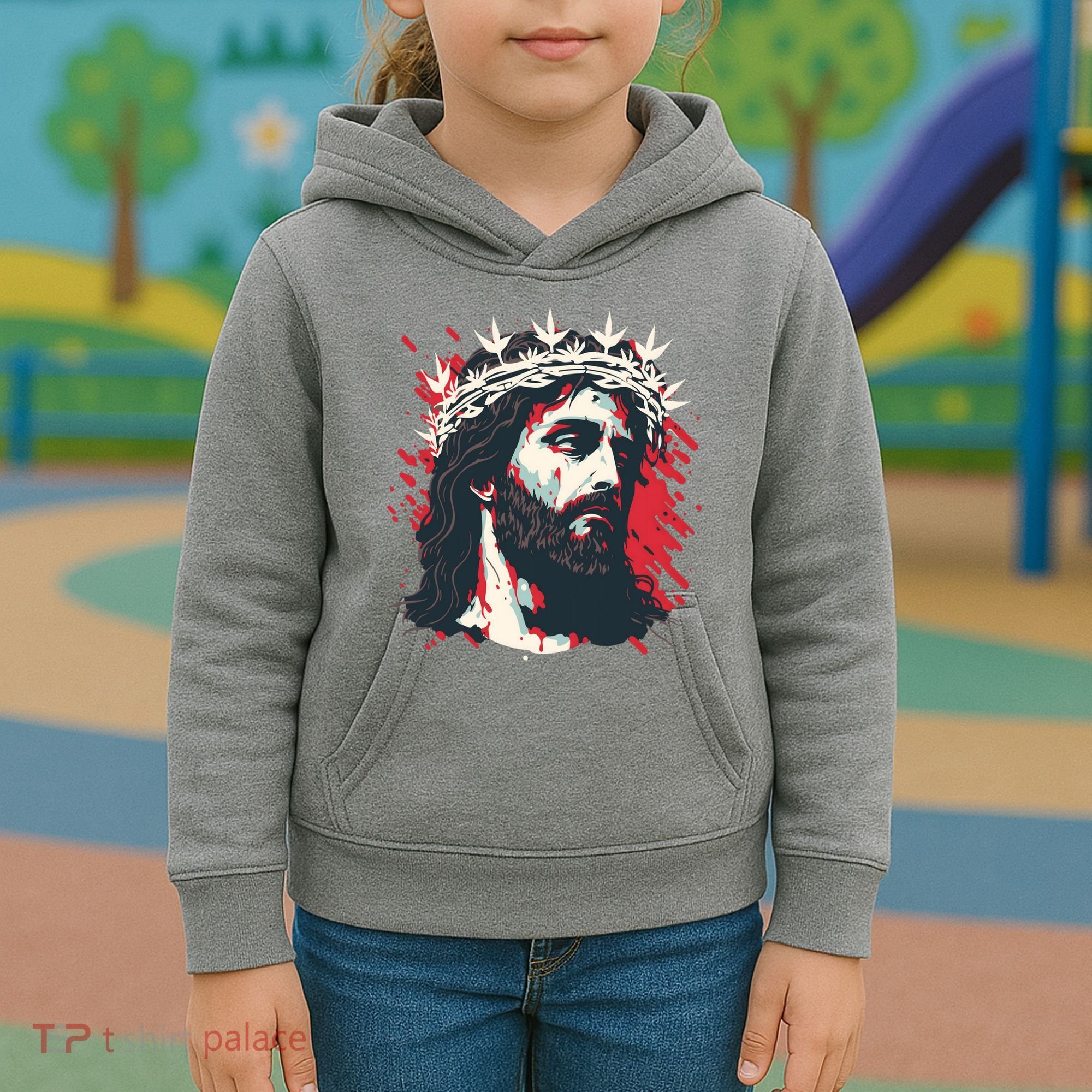 Jesus Painting Christianity Kids Hoodie