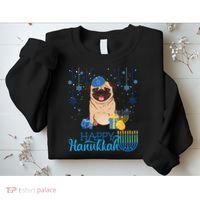 Jewish Pug Dog Orah Hat Chanukah Hanukkah Jewish Xmas Sweatshirt thumb 2