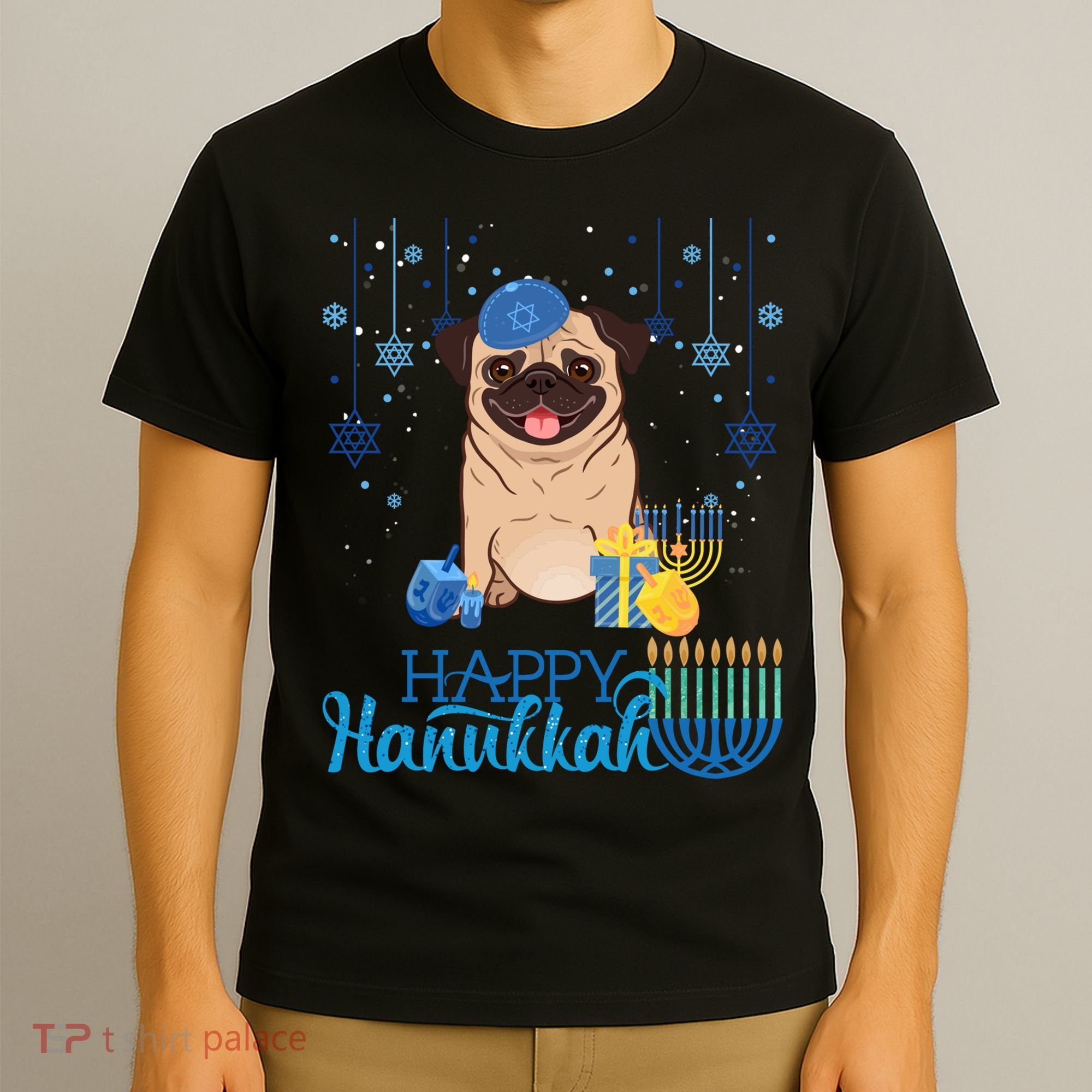 Jewish Pug Dog Orah Hat Chanukah Hanukkah Jewish Xmas T-Shirt