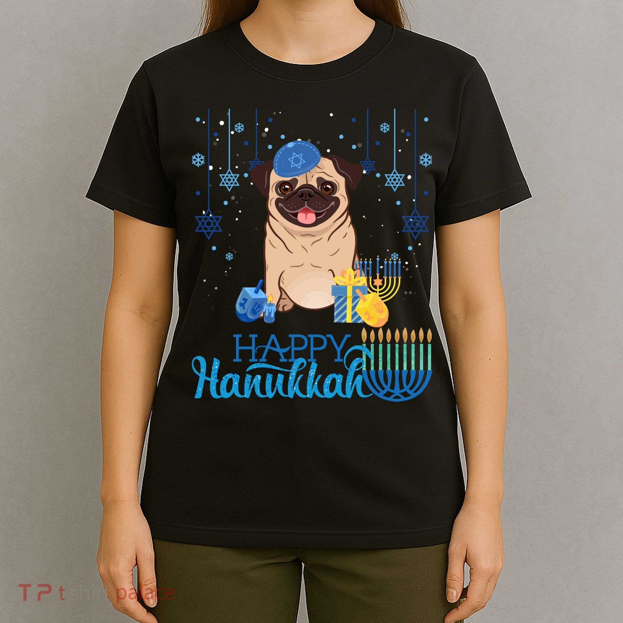 Jewish Pug Dog Orah Hat Chanukah Hanukkah Jewish Xmas T-Shirt