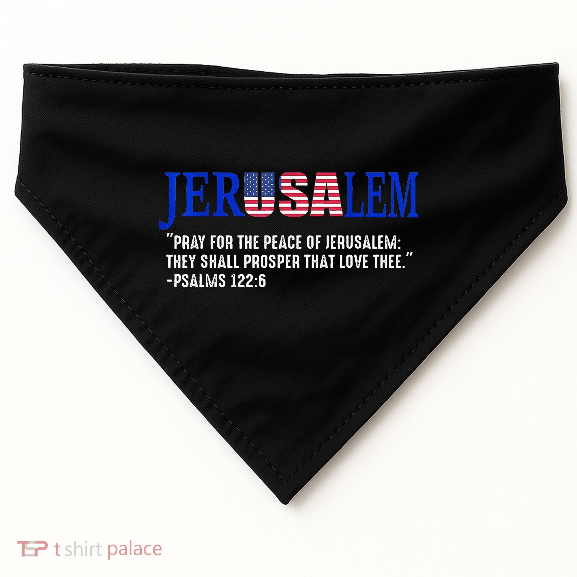 JERUSALEM Pray For the Peace Of Jerusalem US Israel Flag USA-Made Doggie Bandana