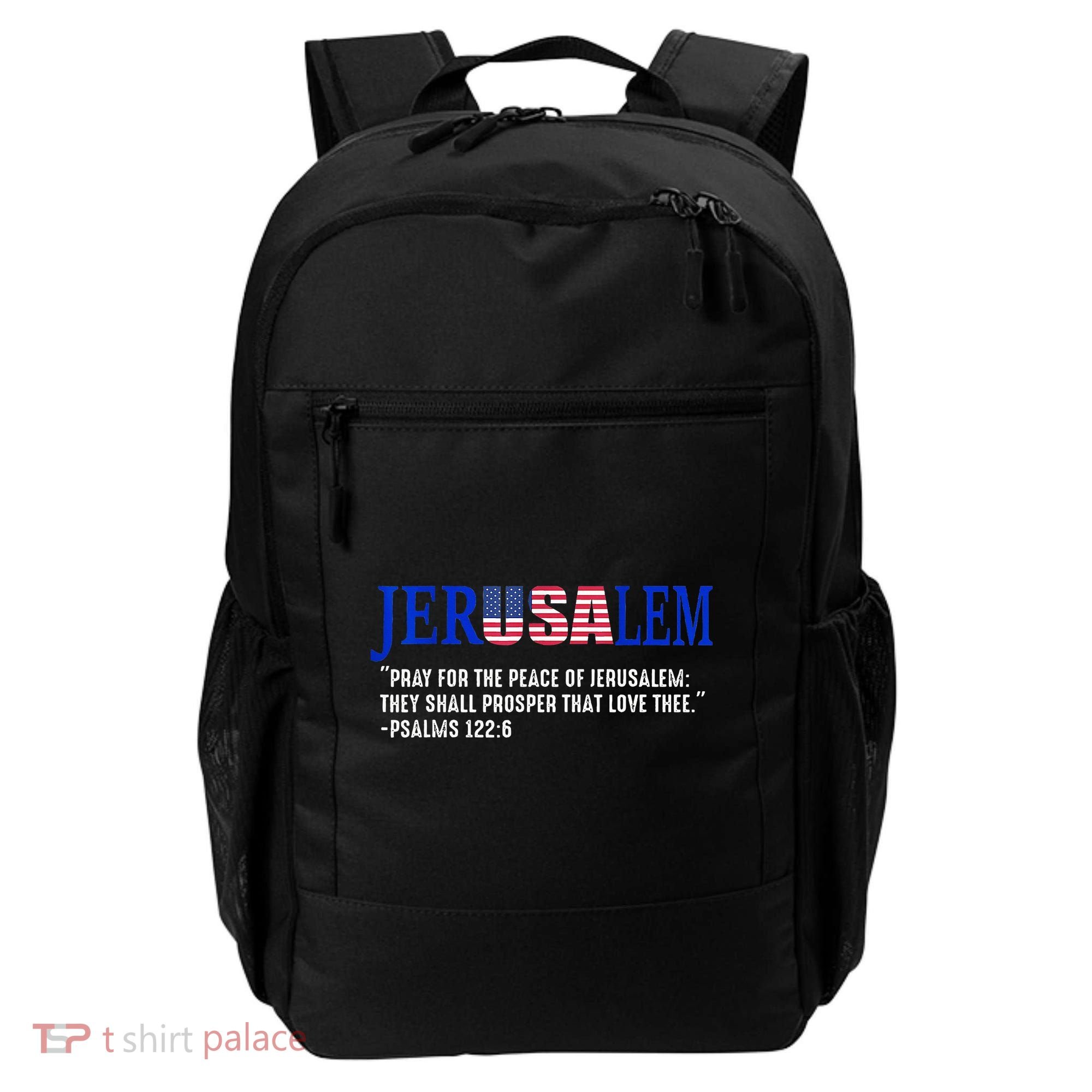 JERUSALEM Pray For the Peace Of Jerusalem US Israel Flag Backpack
