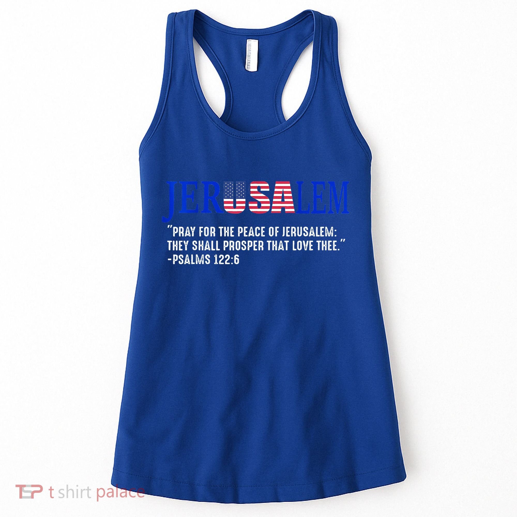 JERUSALEM Pray For the Peace Of Jerusalem US Israel Flag Women's Tank Top
