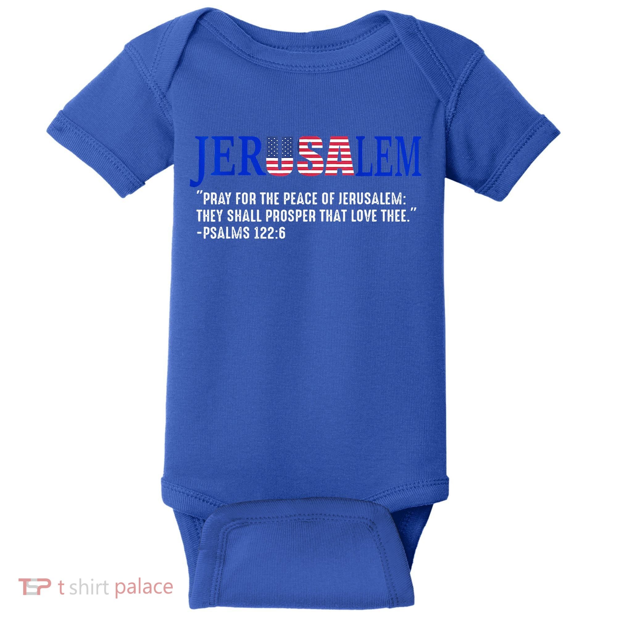 JERUSALEM Pray For the Peace Of Jerusalem US Israel Flag Baby Bodysuit