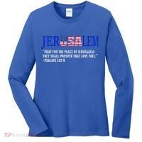 JERUSALEM Pray For the Peace Of Jerusalem US Israel Flag Women's Long Sleeve Shirt thumb 0