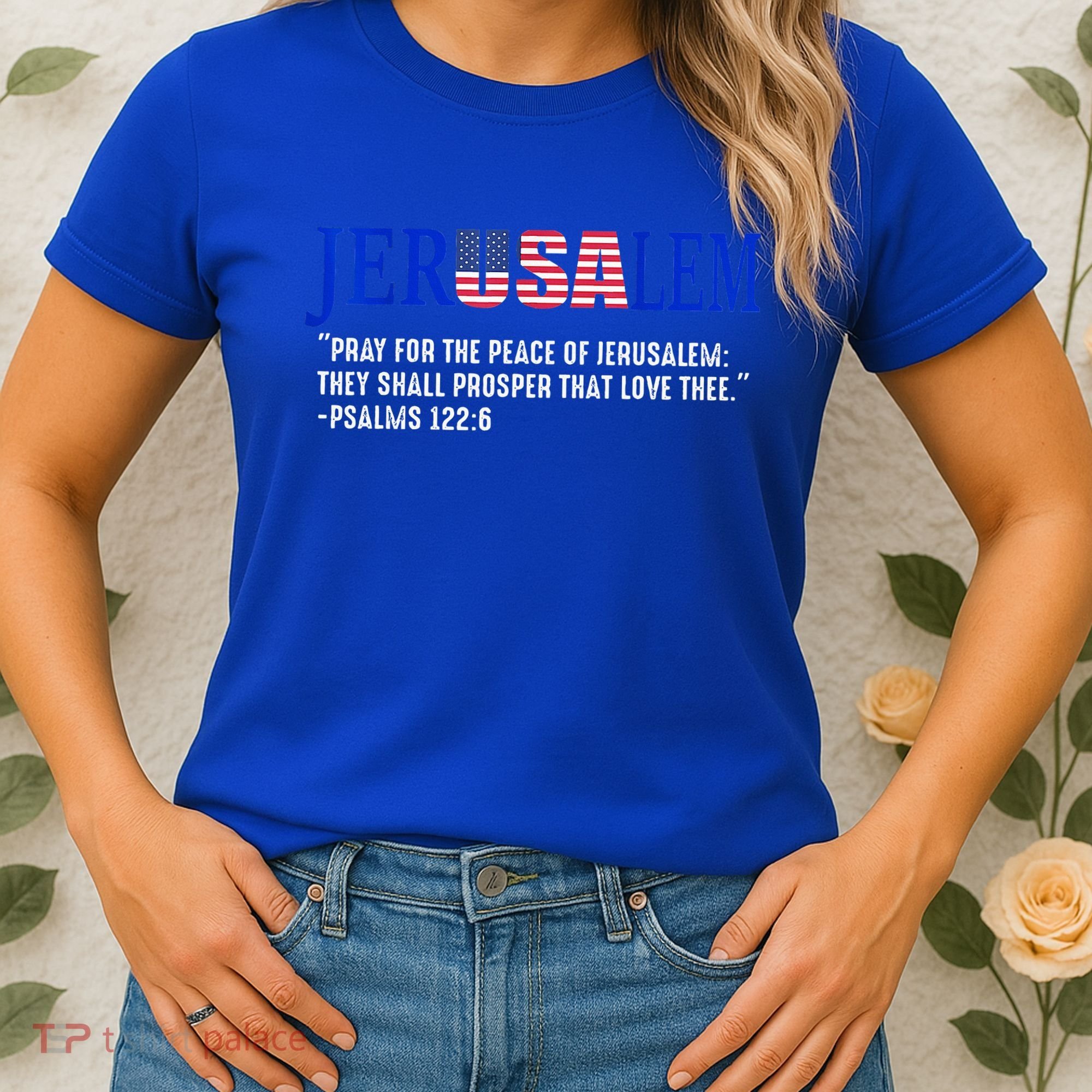 JERUSALEM Pray For the Peace Of Jerusalem US Israel Flag Women's T-Shirt