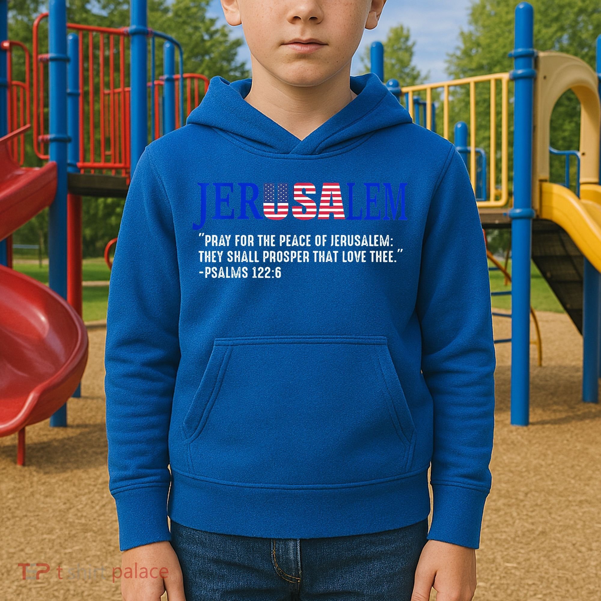 JERUSALEM Pray For the Peace Of Jerusalem US Israel Flag Kids Hoodie