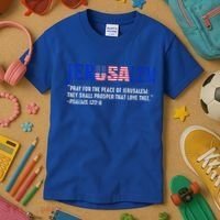 JERUSALEM Pray For the Peace Of Jerusalem US Israel Flag Kids T-Shirt thumb 3