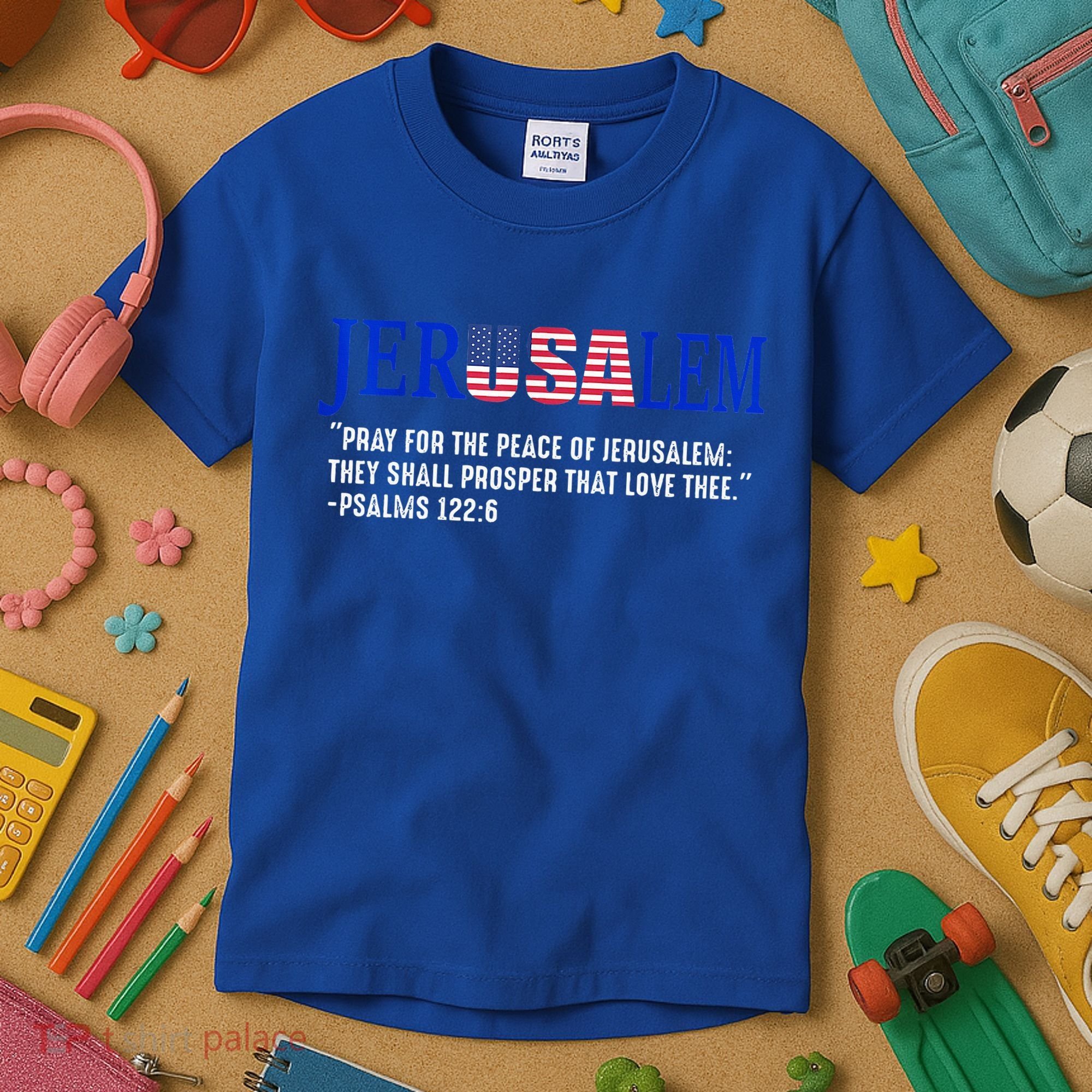 JERUSALEM Pray For the Peace Of Jerusalem US Israel Flag Kids T-Shirt