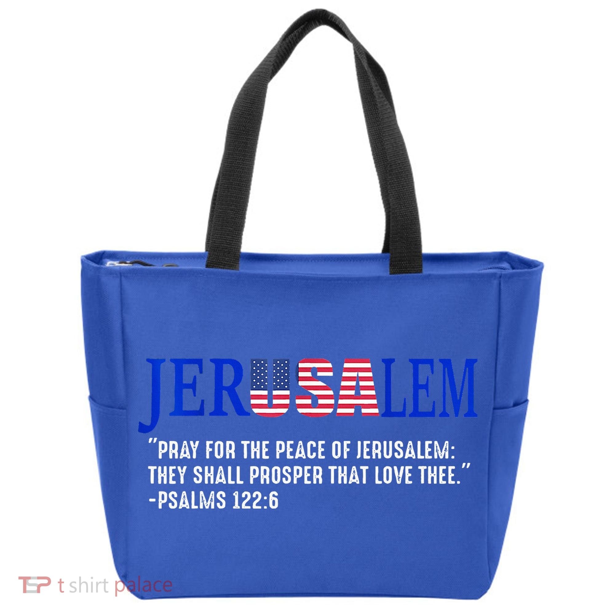 JERUSALEM Pray For the Peace Of Jerusalem US Israel Flag Tote Bag
