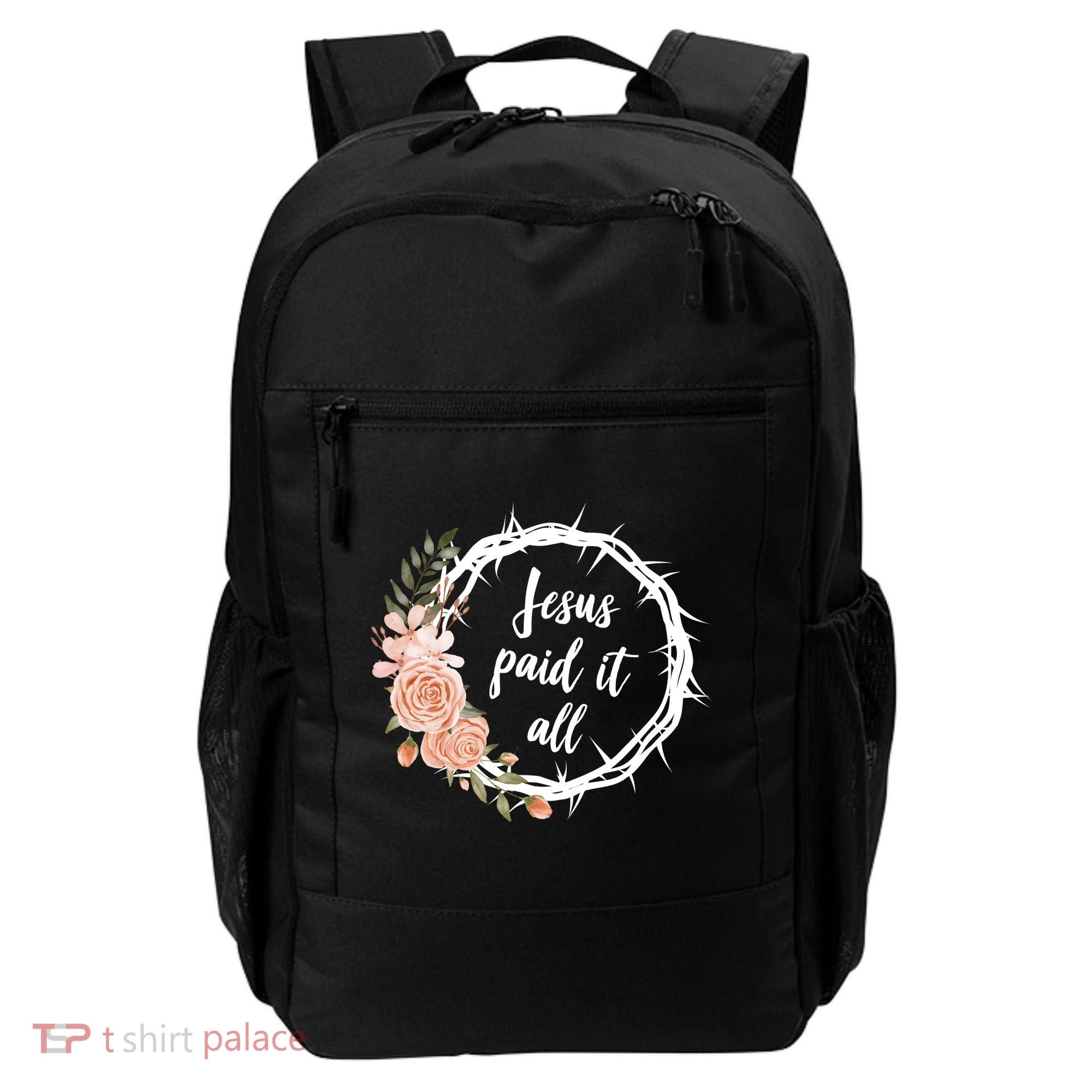 Jesus Paid It All Floral Crown Christian Backpack