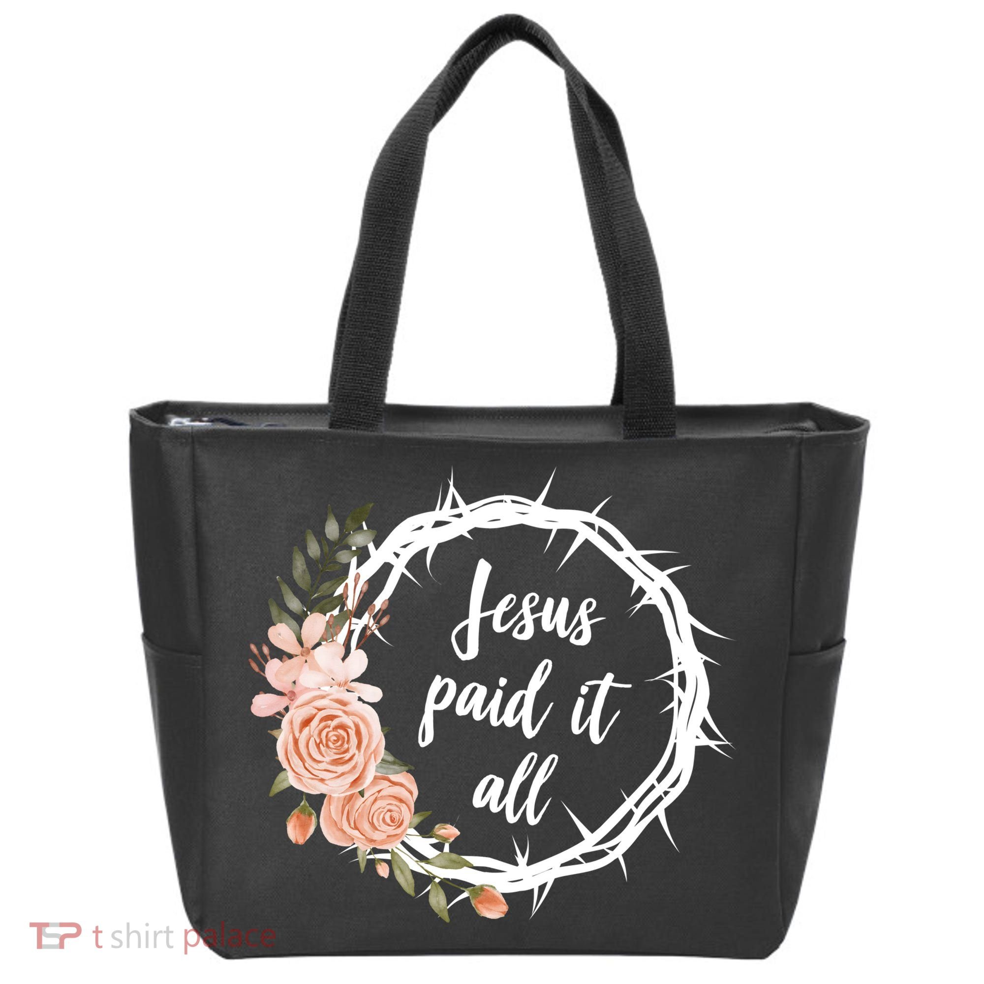 Jesus Paid It All Floral Crown Christian Tote Bag