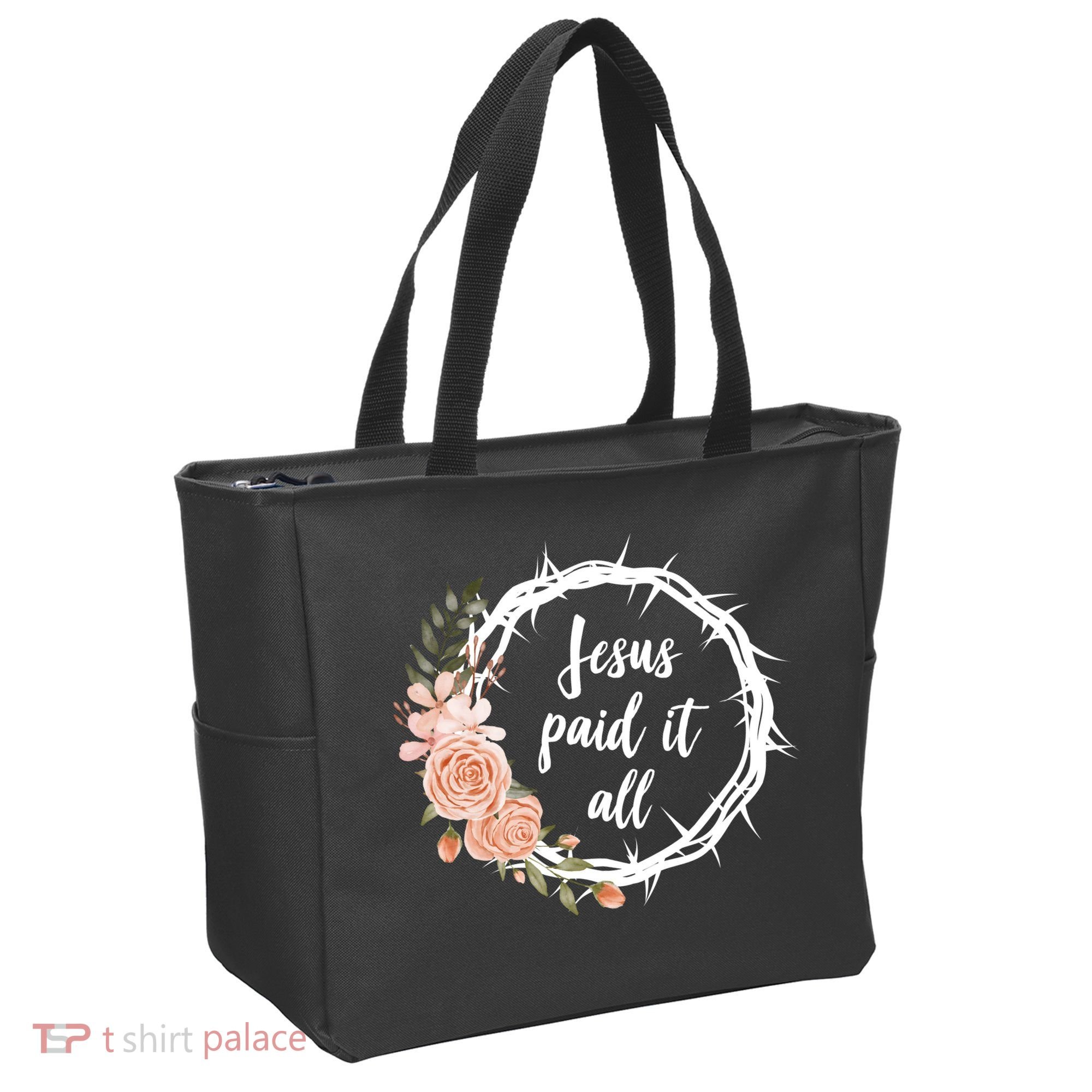 Jesus Paid It All Floral Crown Christian Tote Bag