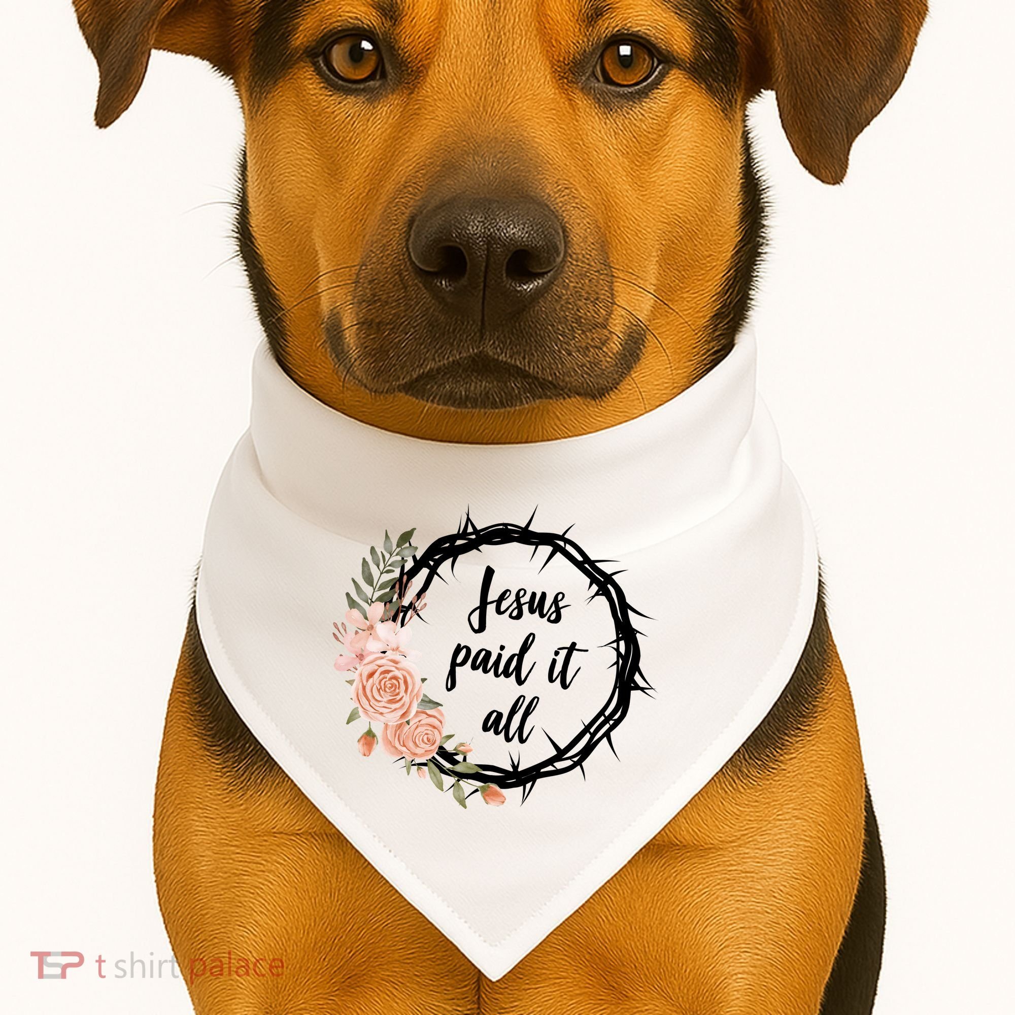 Jesus Paid It All Floral Crown Christian USA-Made Doggie Bandana