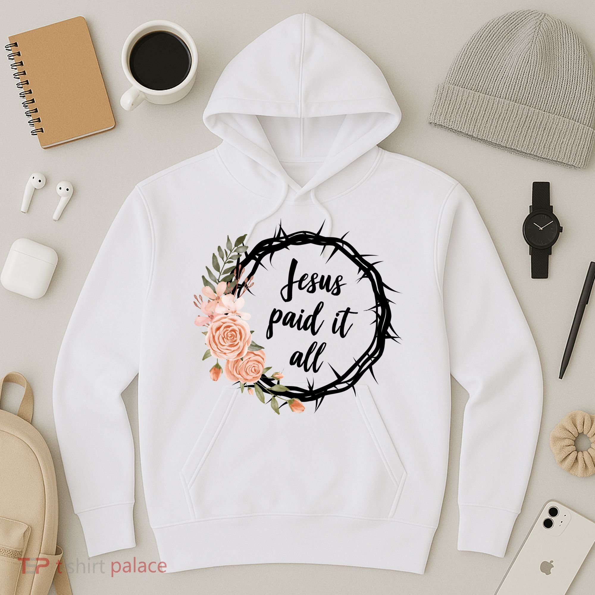 Jesus Paid It All Floral Crown Christian Hoodie