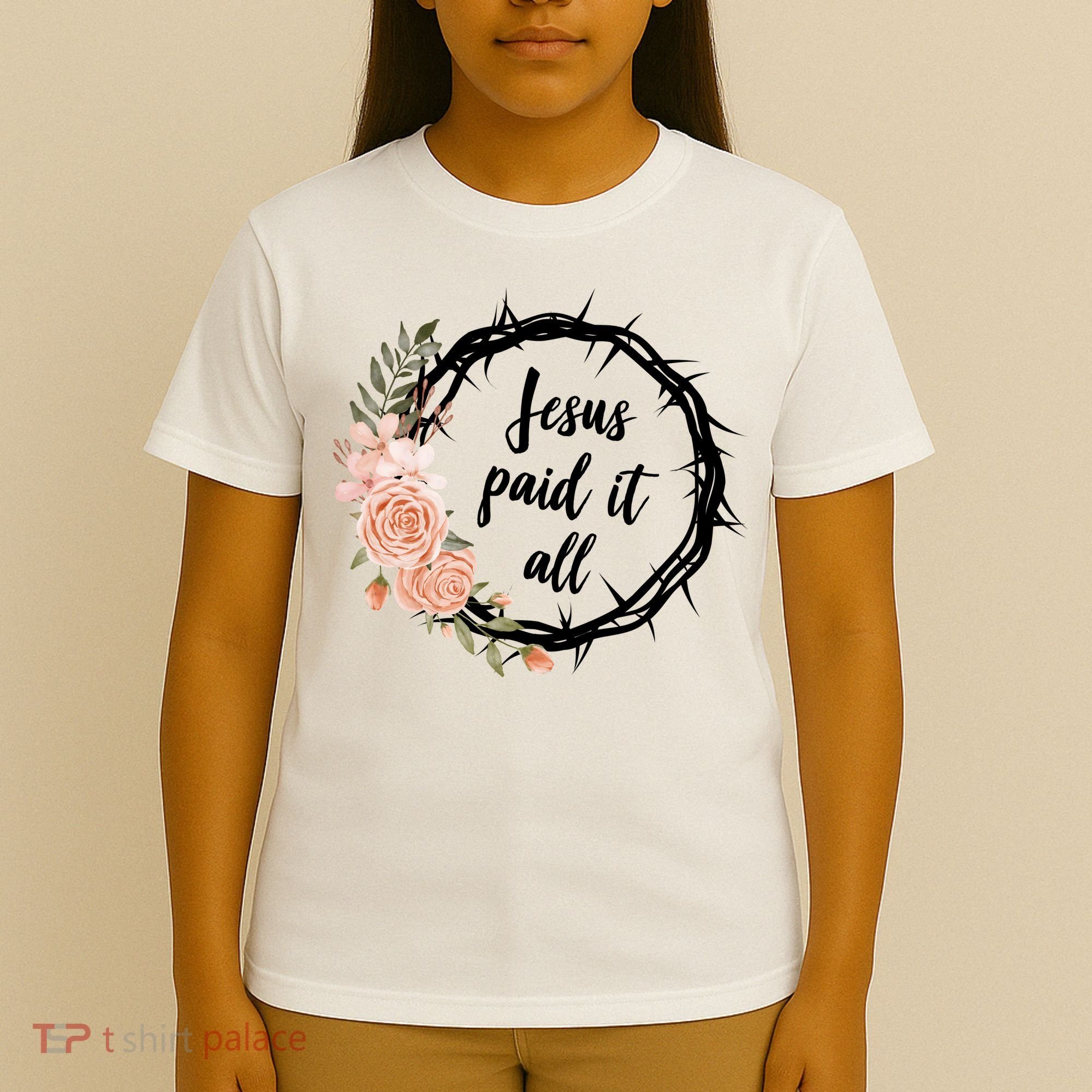 Jesus Paid It All Floral Crown Christian T-Shirt