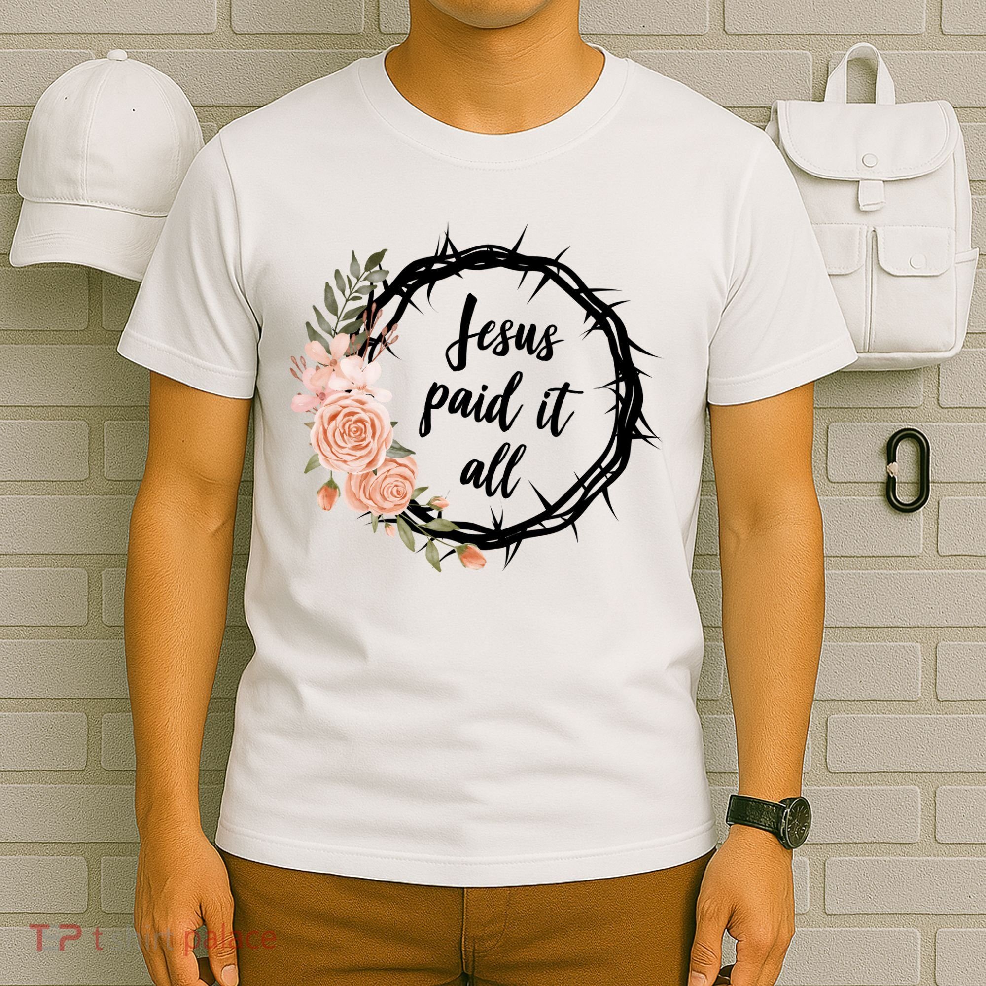 Jesus Paid It All Floral Crown Christian T-Shirt