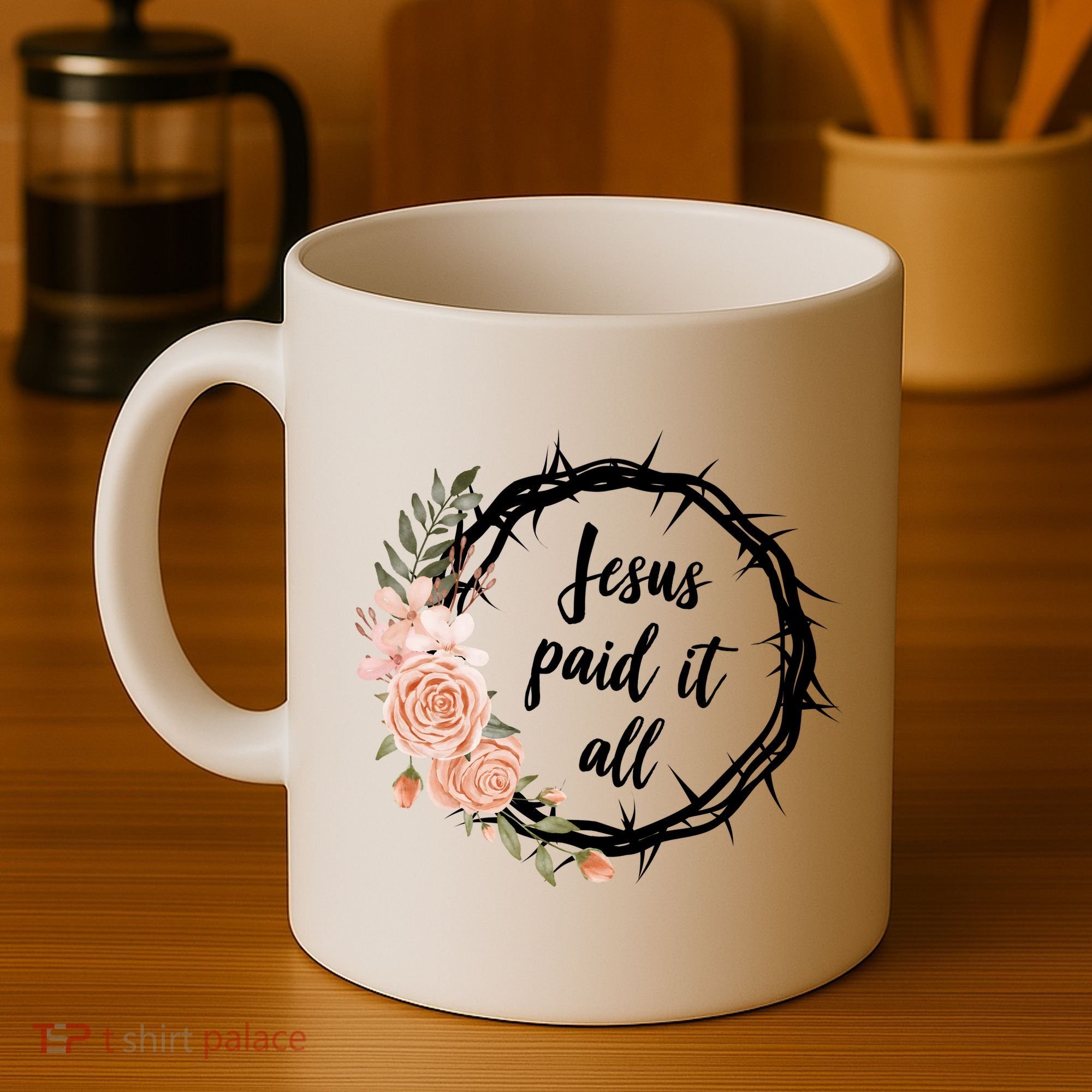 Jesus Paid It All Floral Crown Christian Coffee Mug