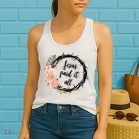 Jesus Paid It All Floral Crown Christian Women's Tank Top thumb 2
