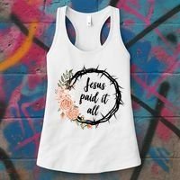 Jesus Paid It All Floral Crown Christian Women's Tank Top thumb 3