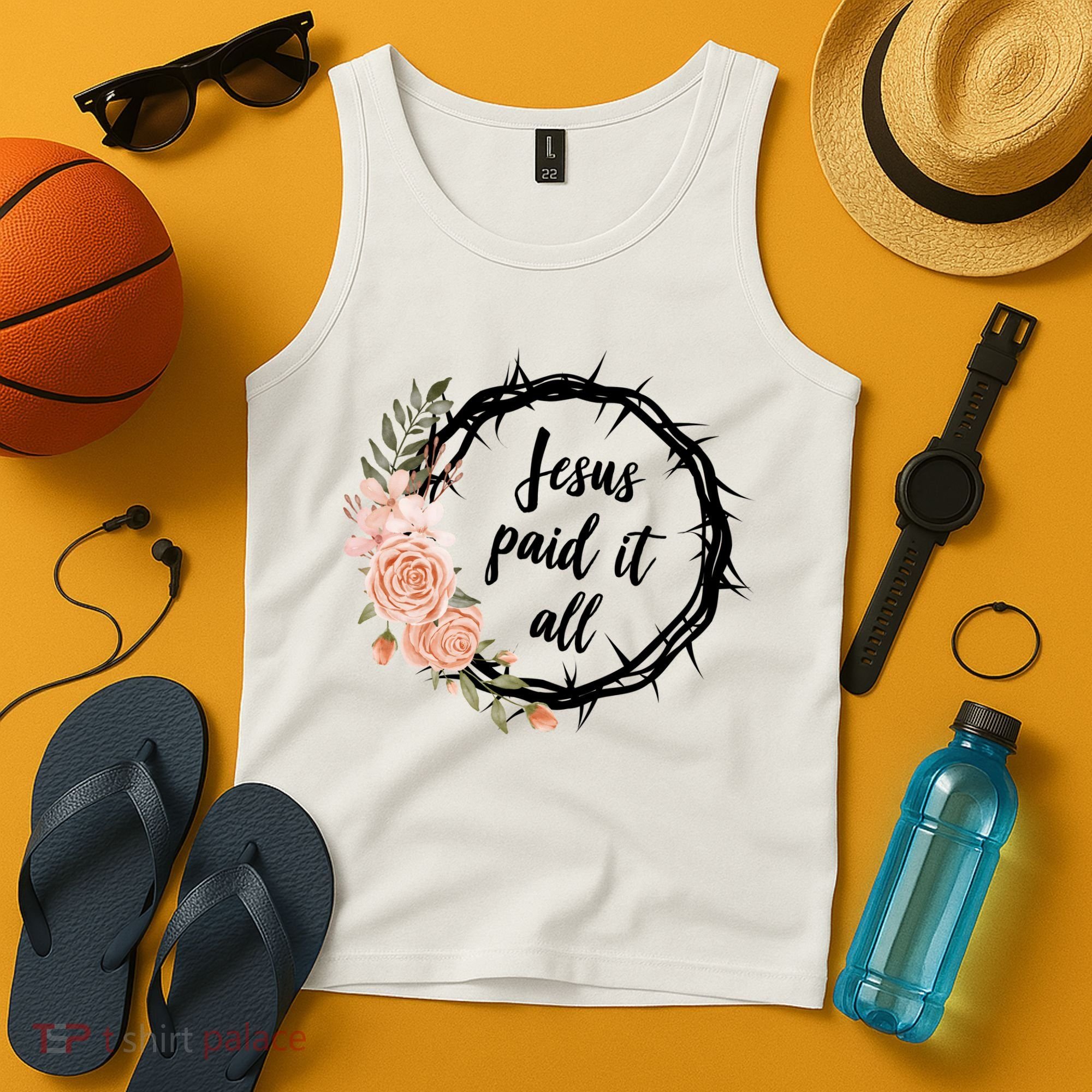 Jesus Paid It All Floral Crown Christian Tank Top