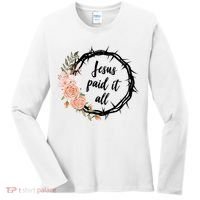 Jesus Paid It All Floral Crown Christian Women's Long Sleeve Shirt thumb 0
