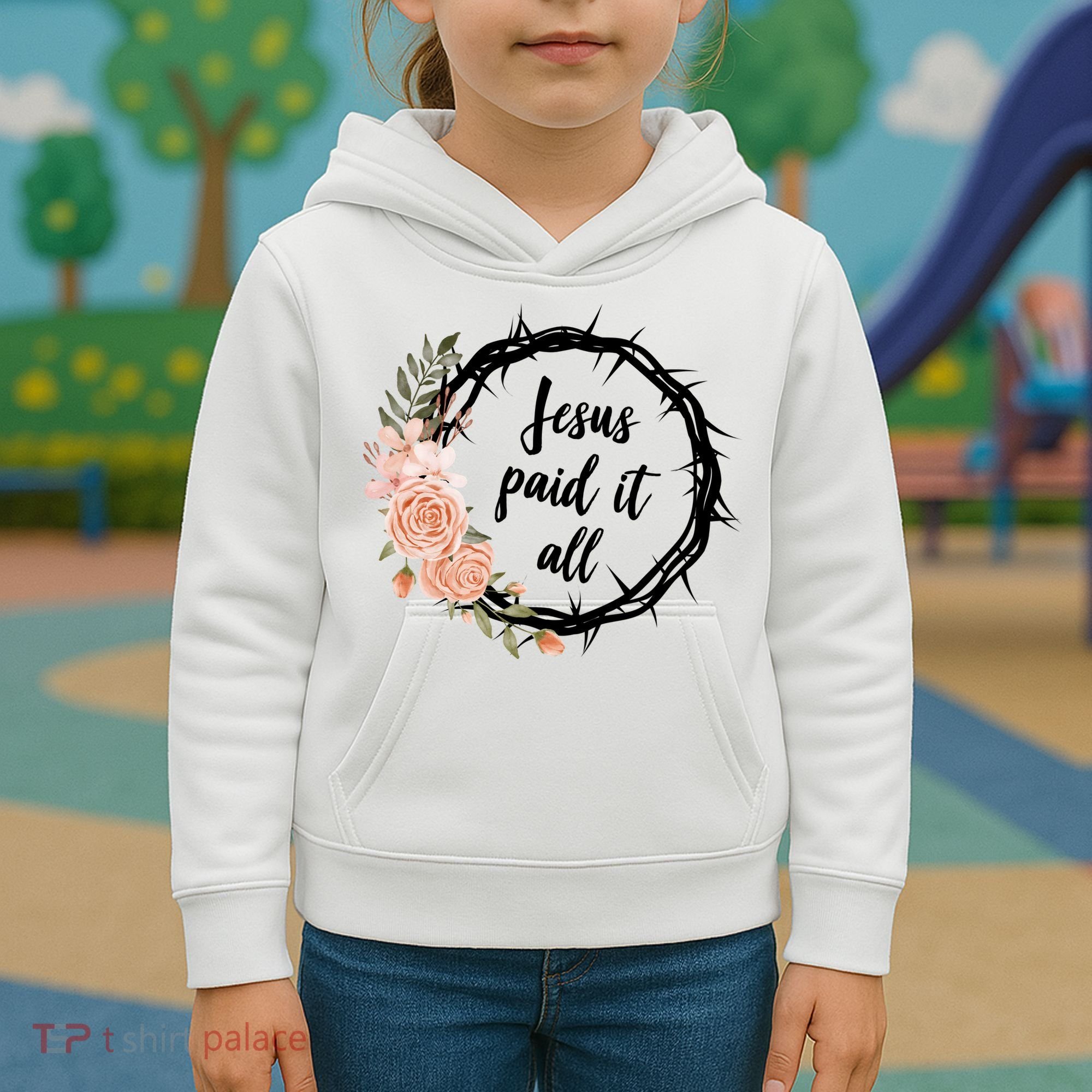 Jesus Paid It All Floral Crown Christian Kids Hoodie