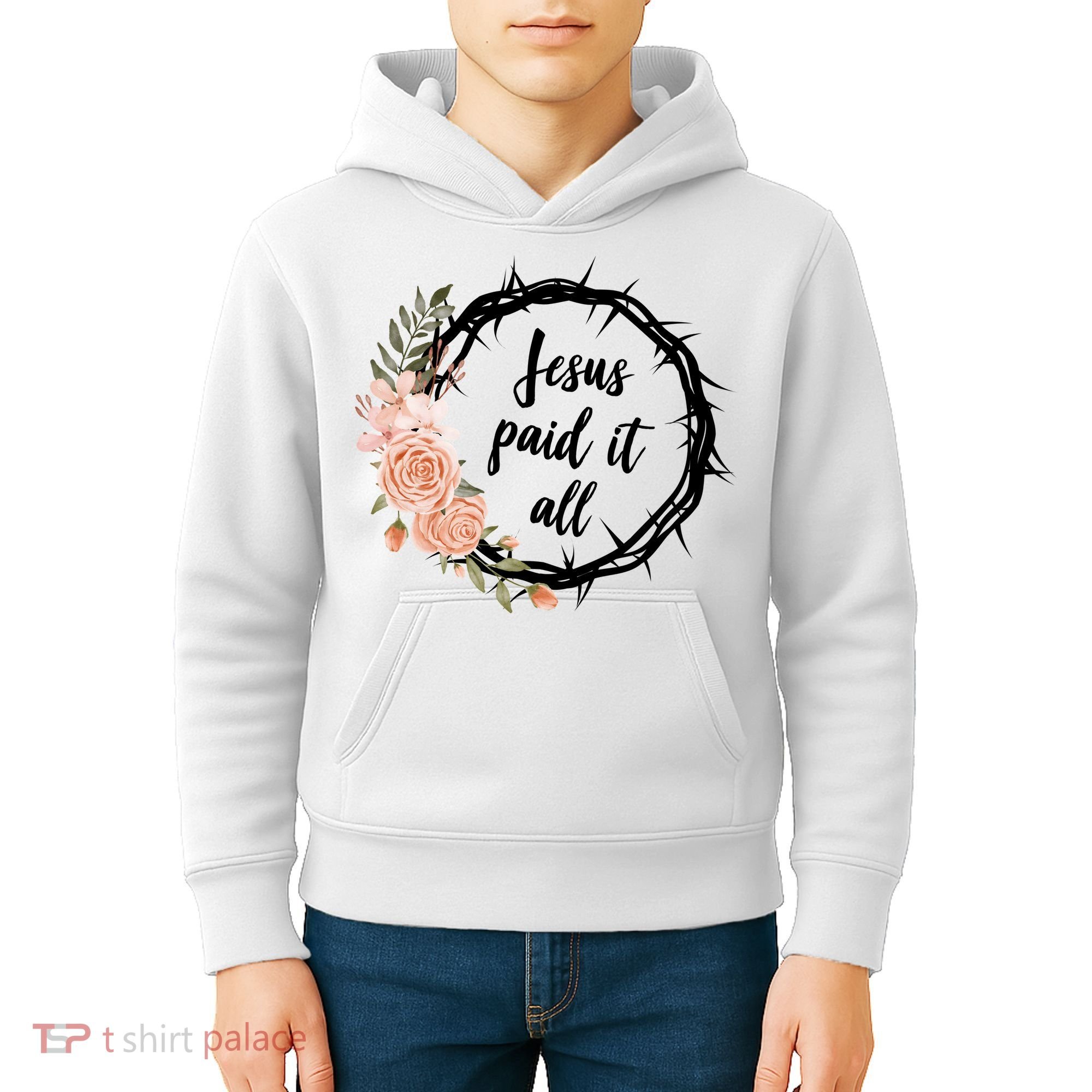 Jesus Paid It All Floral Crown Christian Kids Hoodie