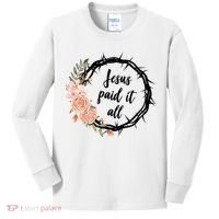 Jesus Paid It All Floral Crown Christian Kids Long Sleeve Shirt thumb 0