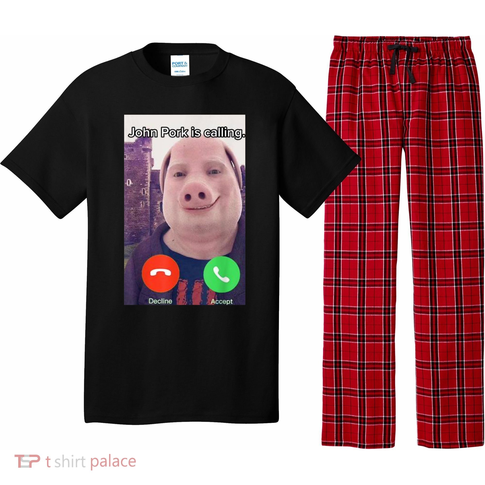 John Pork Is Calling Funny Answer Call Phone Pajama Set