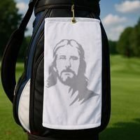 Jesus Portrait Outline Golf Towel thumb 2