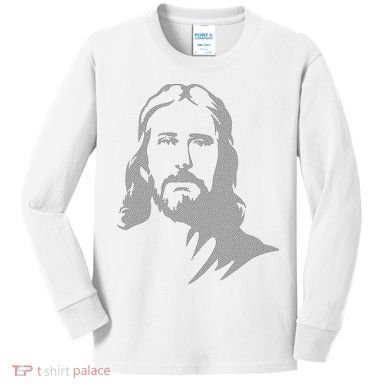 Jesus Portrait Outline Kids Long Sleeve Shirt