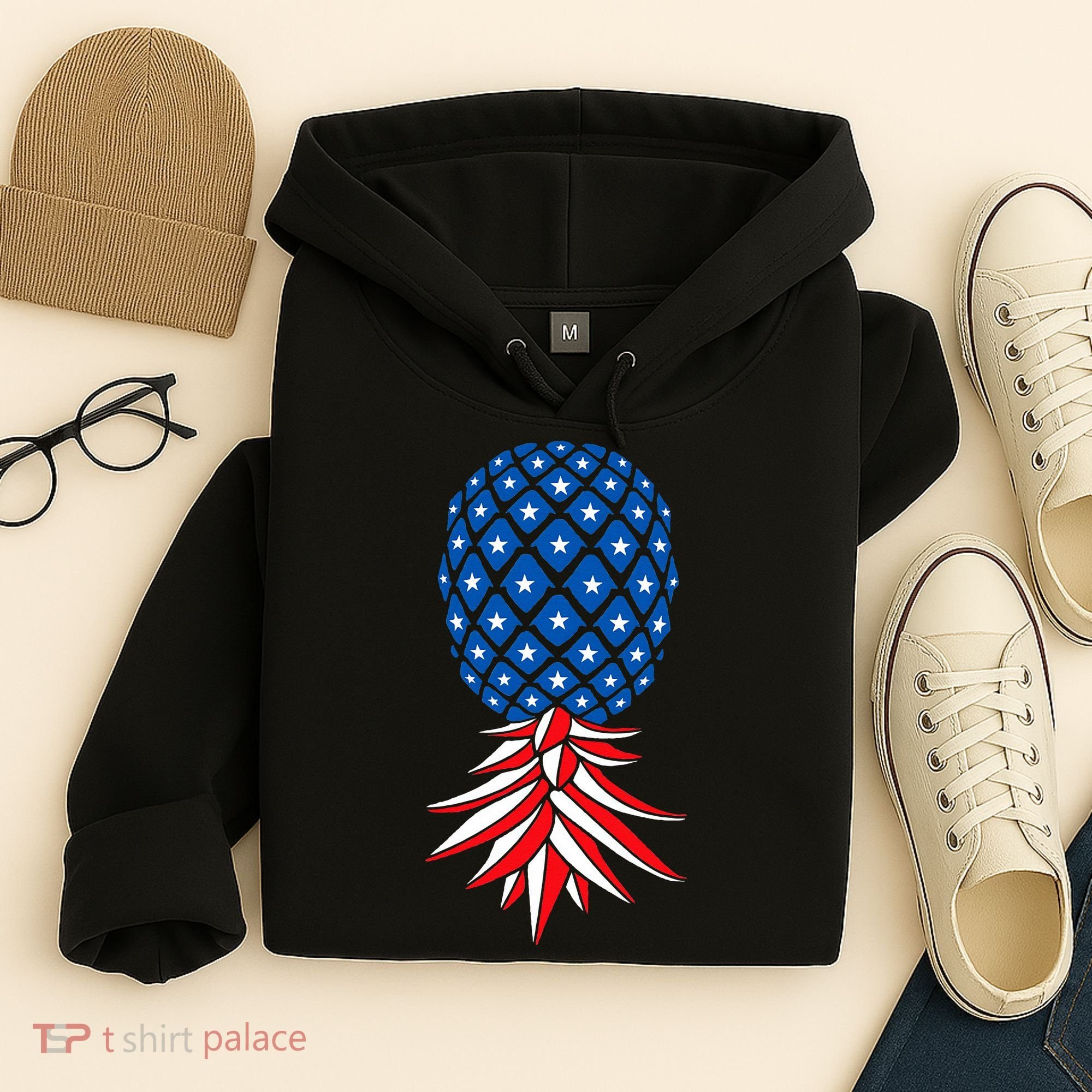 July Patriotic Red White Blue Upside Down Pineapple Swinger Hoodie