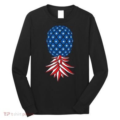 July Patriotic Red White Blue Upside Down Pineapple Swinger Long Sleeve Shirt