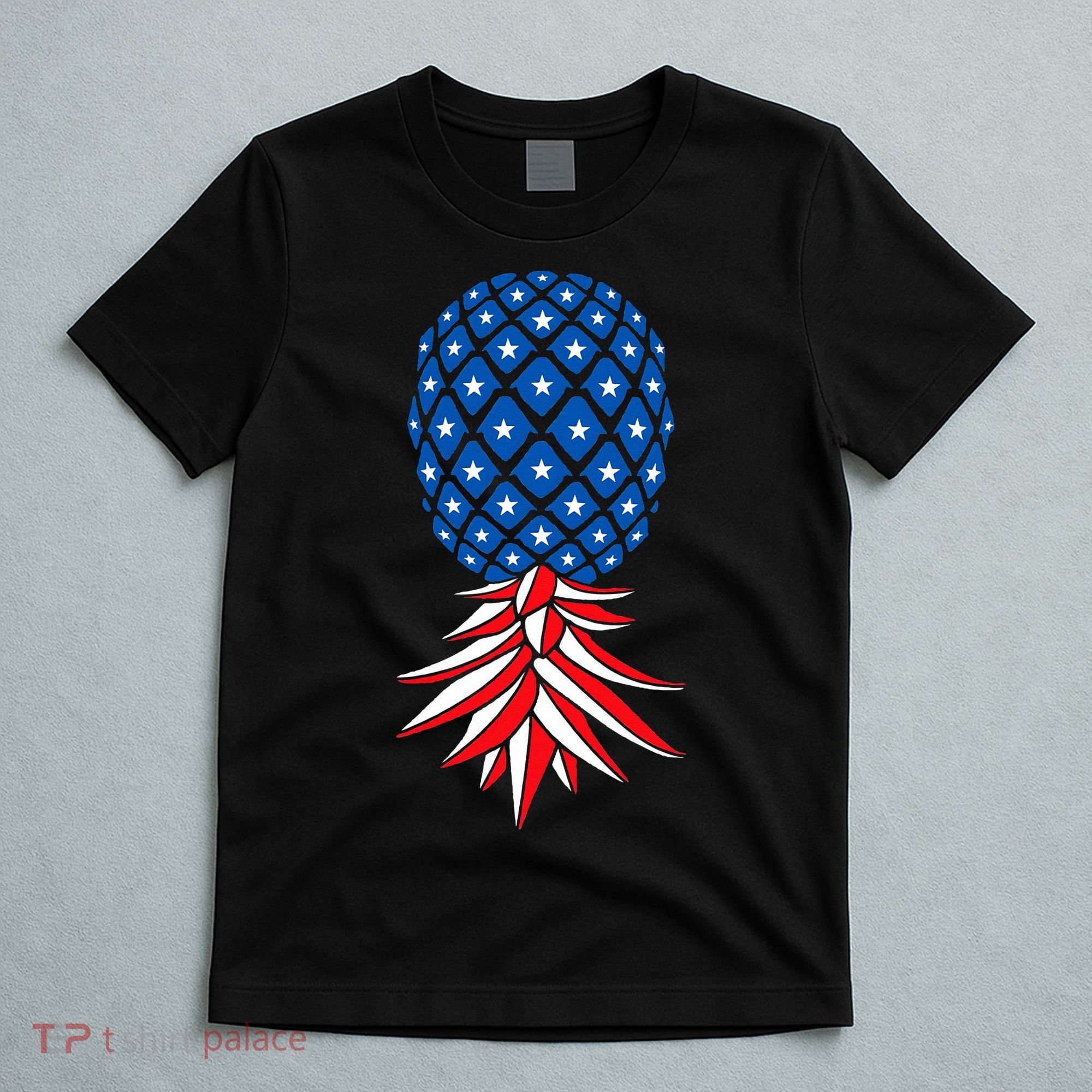 July Patriotic Red White Blue Upside Down Pineapple Swinger T-Shirt