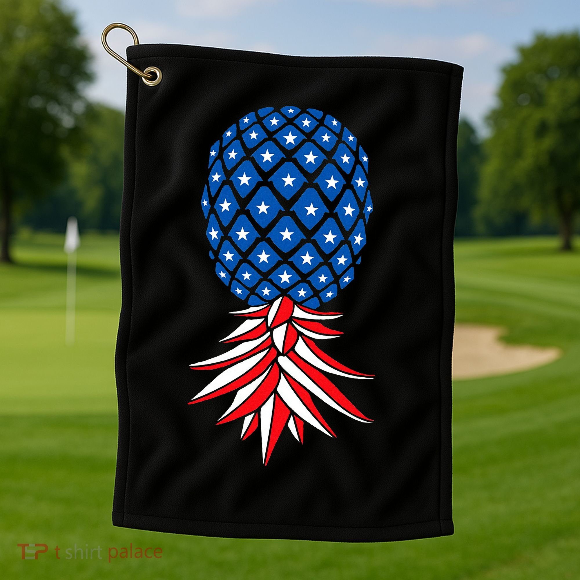 July Patriotic Red White Blue Upside Down Pineapple Swinger Golf Towel
