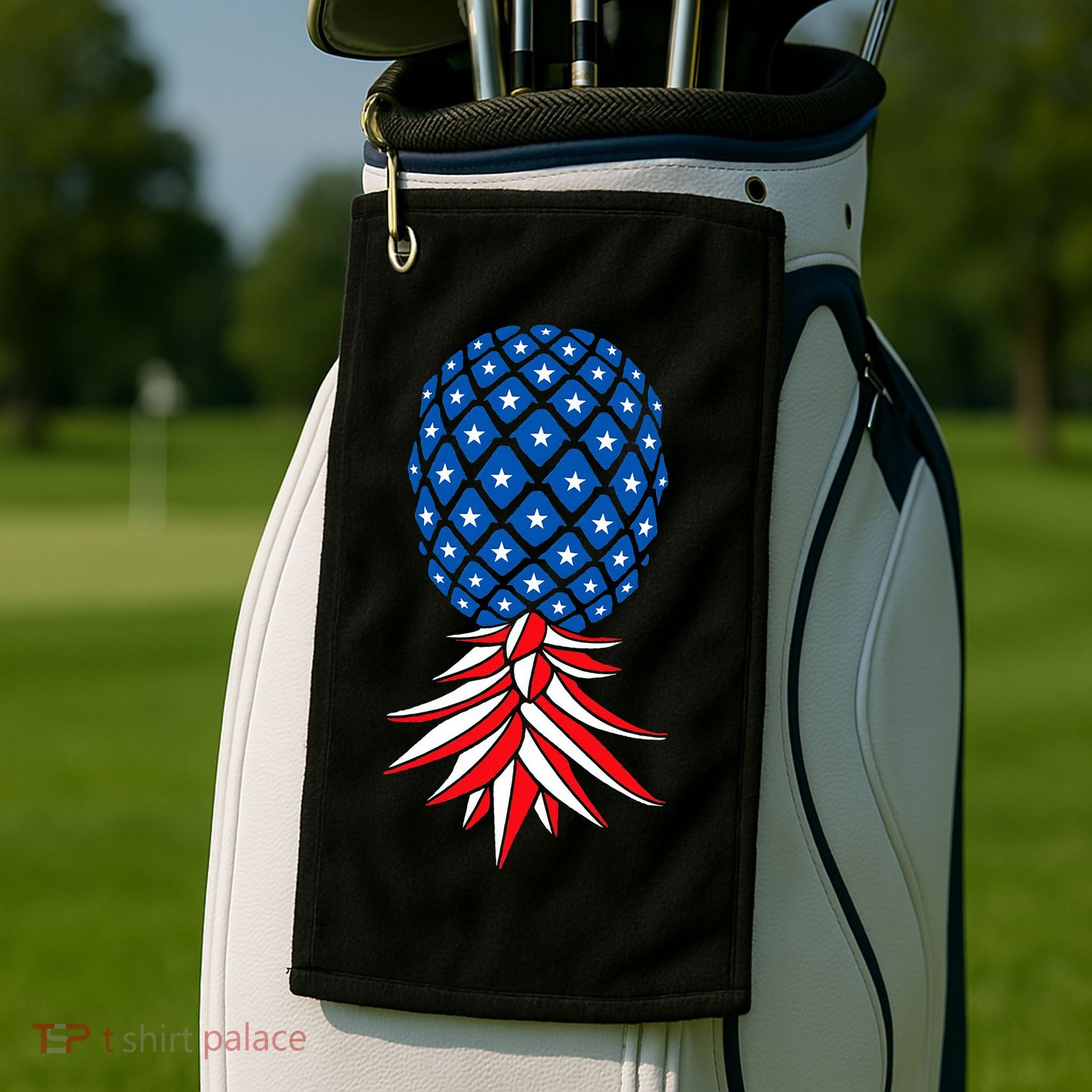 July Patriotic Red White Blue Upside Down Pineapple Swinger Golf Towel