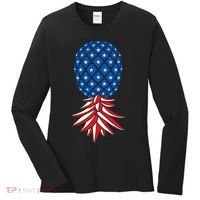July Patriotic Red White Blue Upside Down Pineapple Swinger Women's Long Sleeve Shirt thumb 0