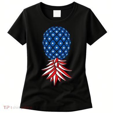 July Patriotic Red White Blue Upside Down Pineapple Swinger Women's T-Shirt