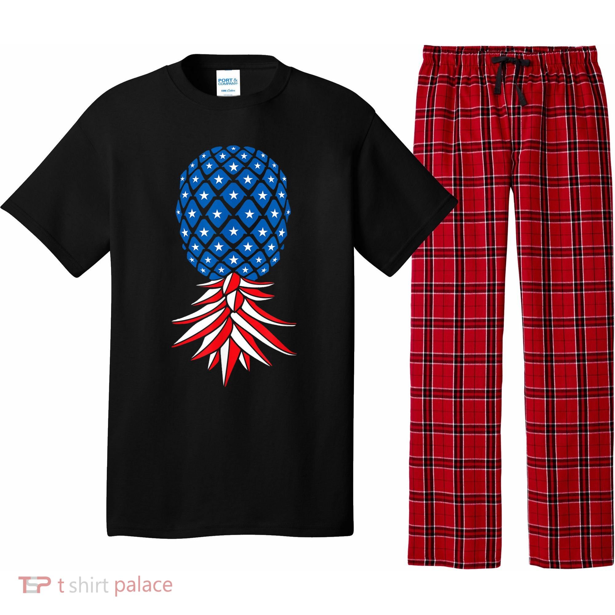 July Patriotic Red White Blue Upside Down Pineapple Swinger Pajama Set
