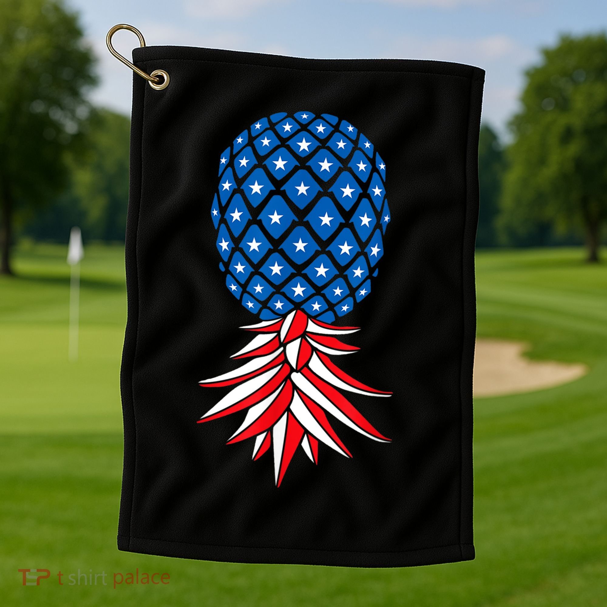July Patriotic Red White Blue Upside Down Pineapple Swinger Golf Towel