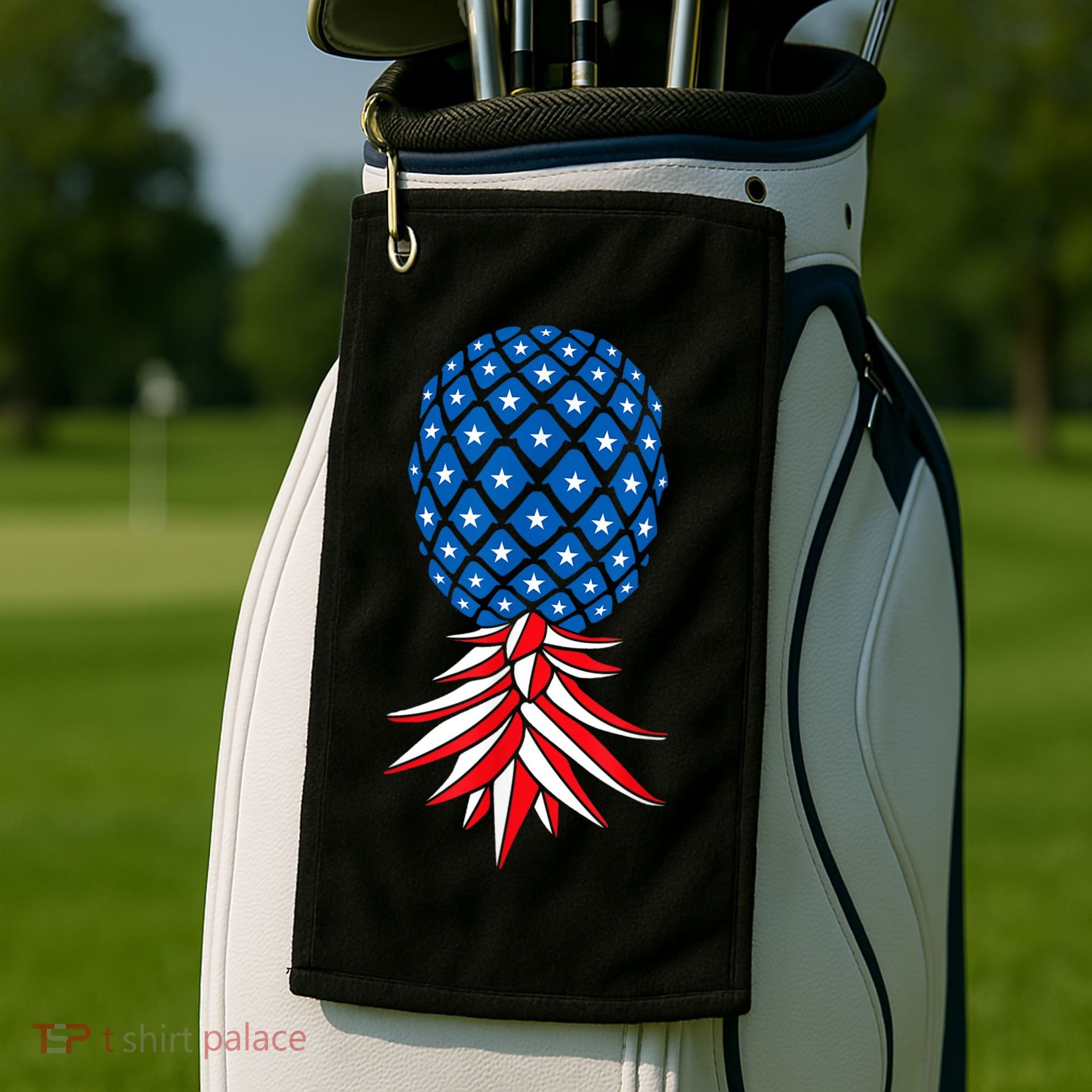 July Patriotic Red White Blue Upside Down Pineapple Swinger Golf Towel