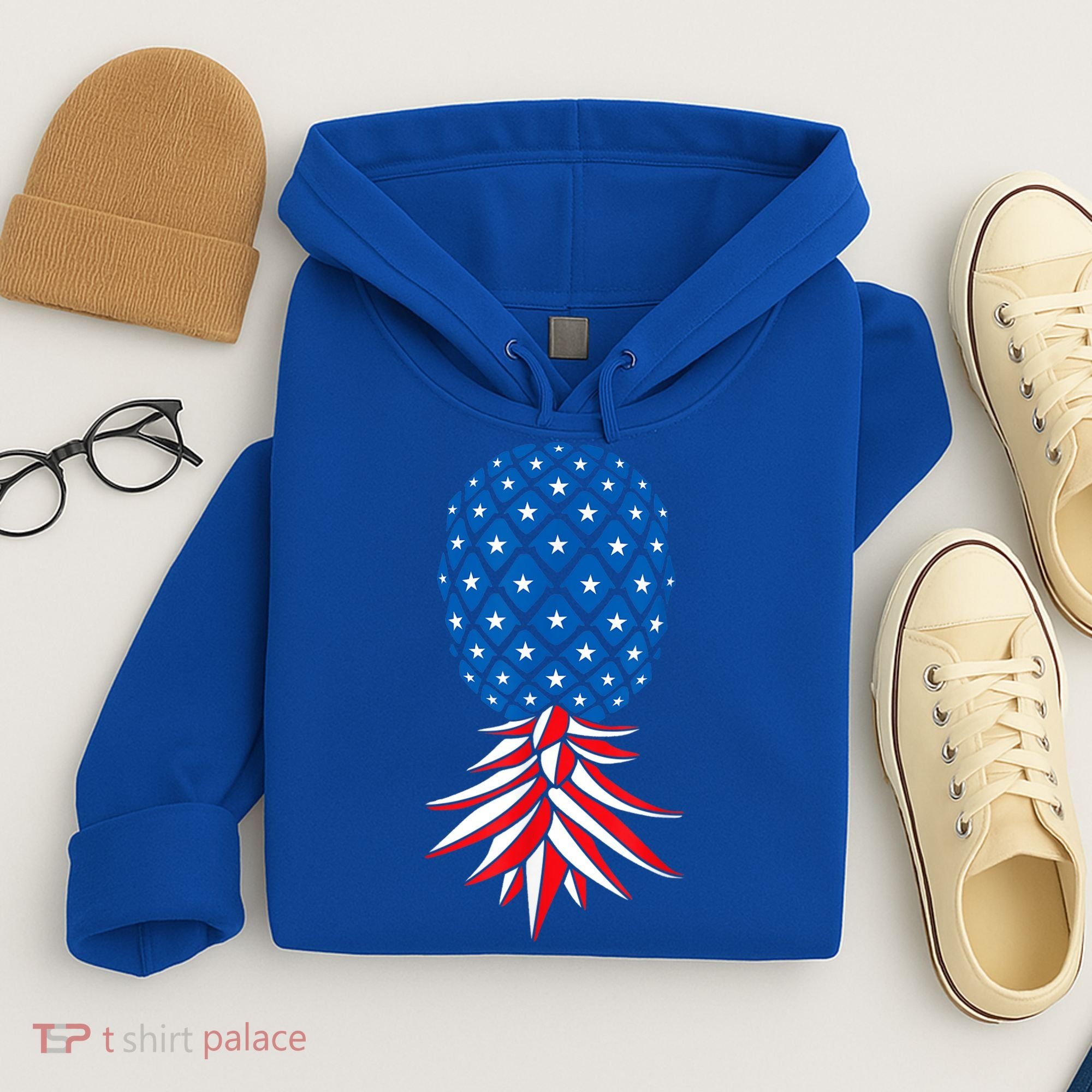 July Patriotic Red White Blue Upside Down Pineapple Swinger Hoodie