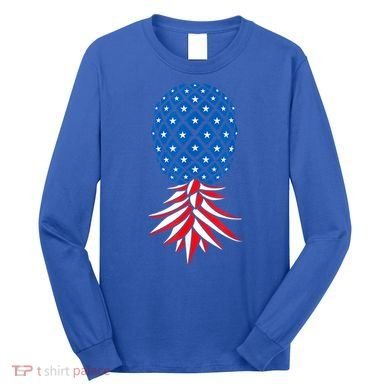 July Patriotic Red White Blue Upside Down Pineapple Swinger Long Sleeve Shirt