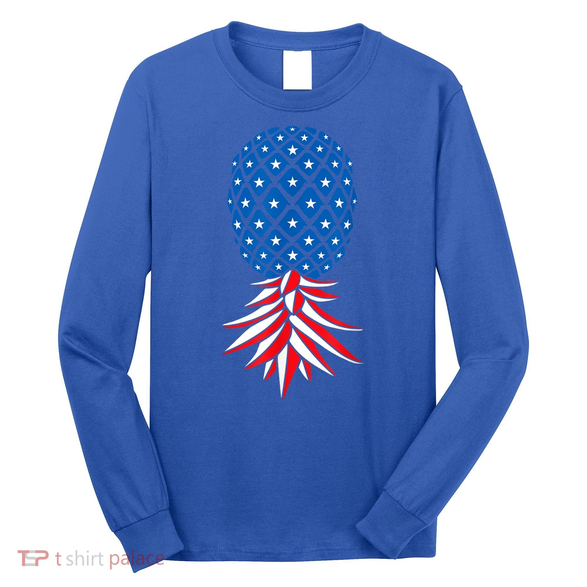 July Patriotic Red White Blue Upside Down Pineapple Swinger Long Sleeve Shirt