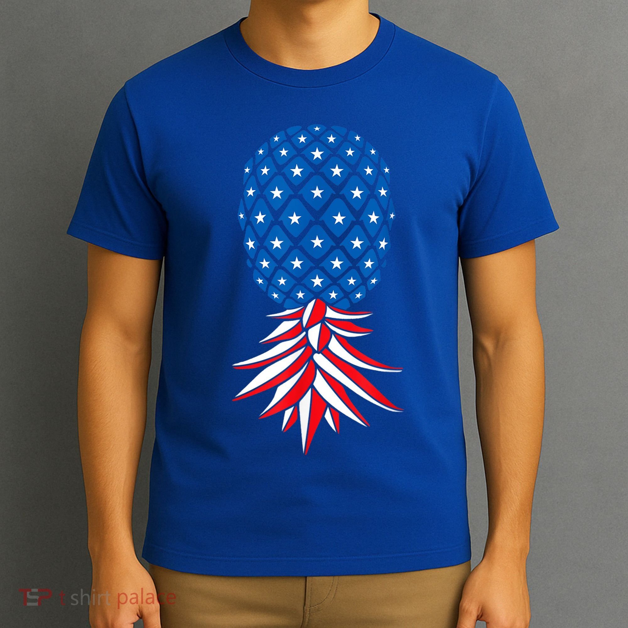 July Patriotic Red White Blue Upside Down Pineapple Swinger T-Shirt