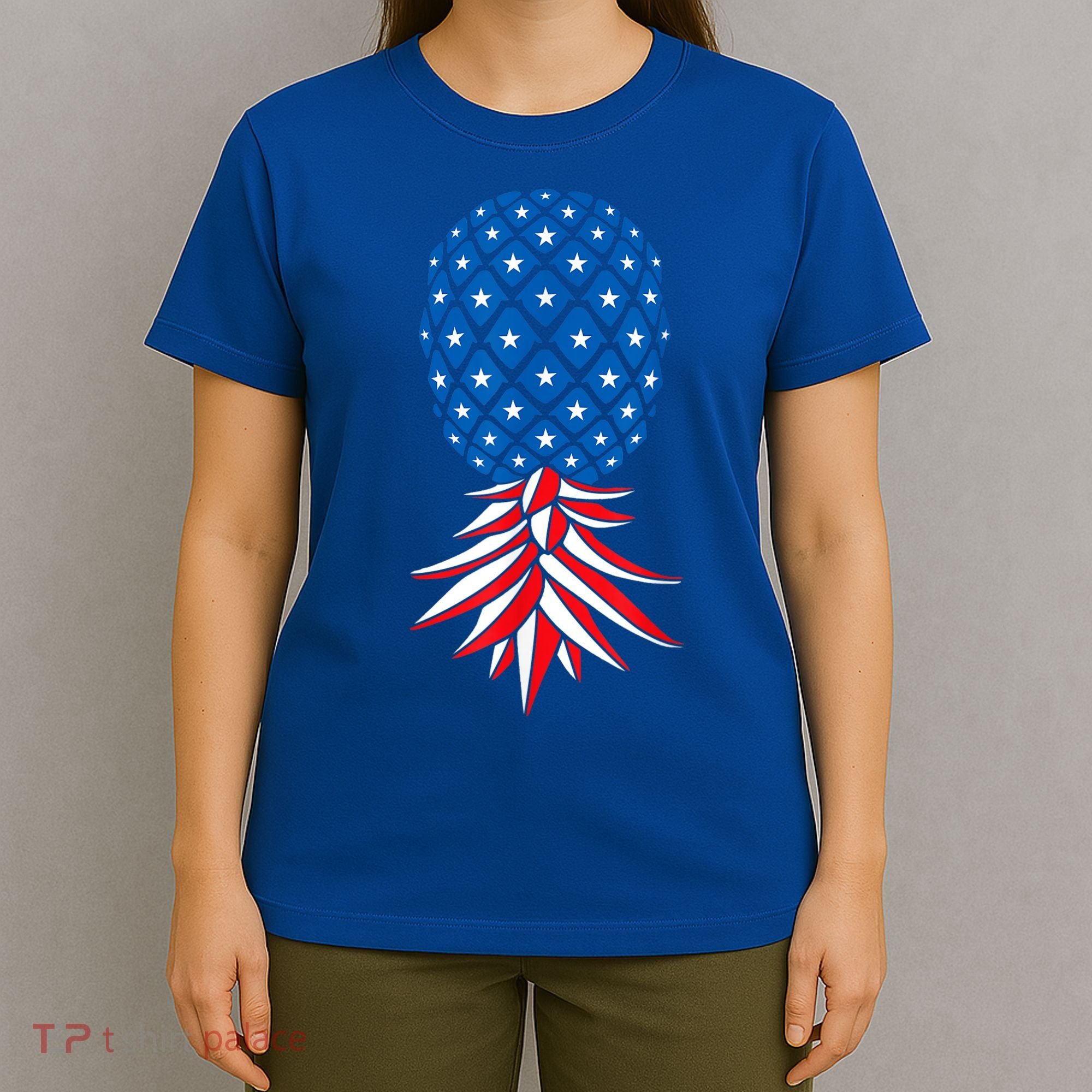 July Patriotic Red White Blue Upside Down Pineapple Swinger T-Shirt