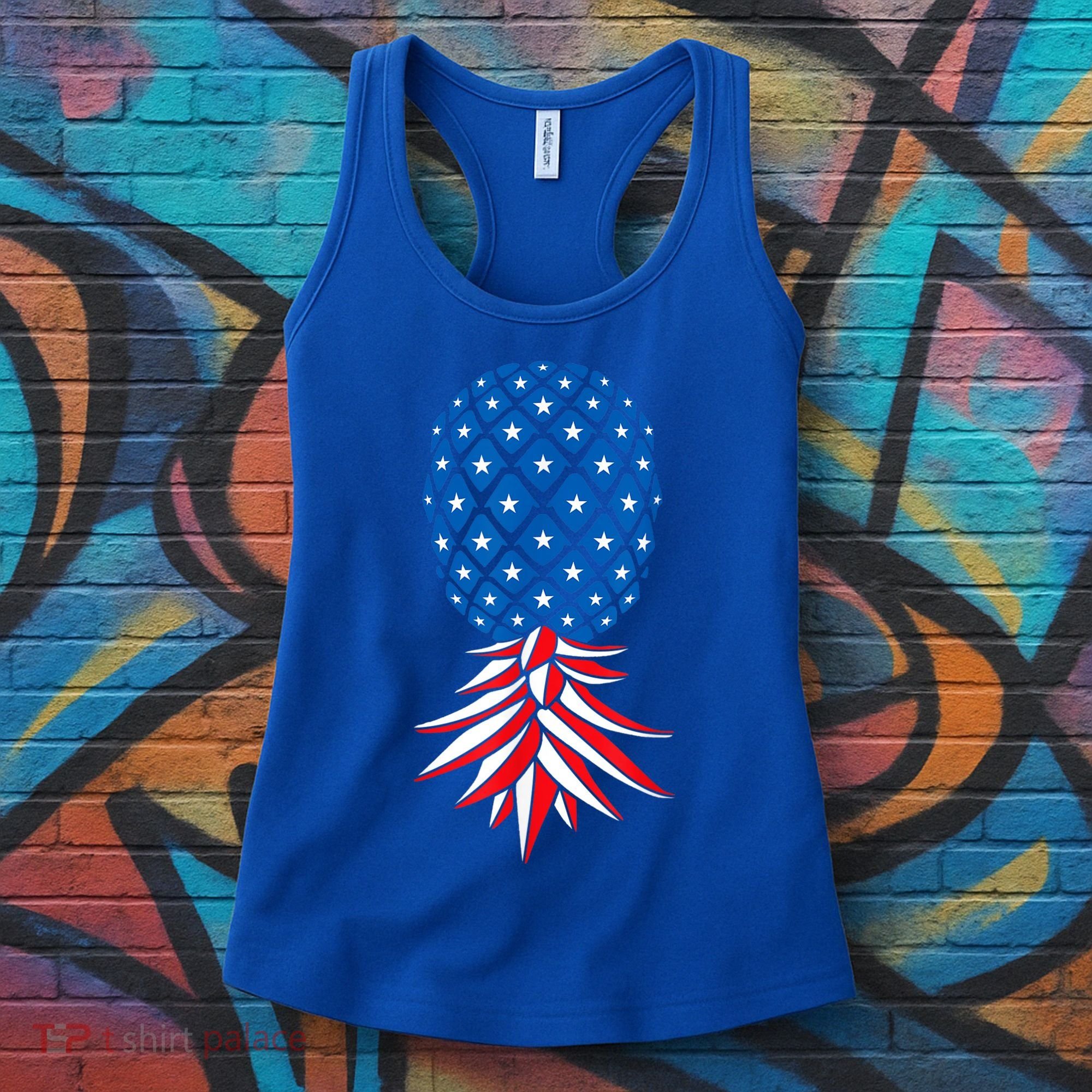 July Patriotic Red White Blue Upside Down Pineapple Swinger Women's Tank Top